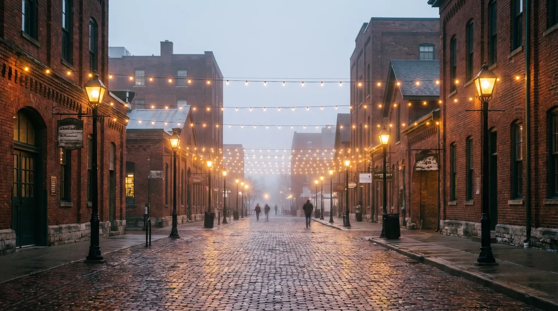 Toronto Distillery District Victorian cobblestone street