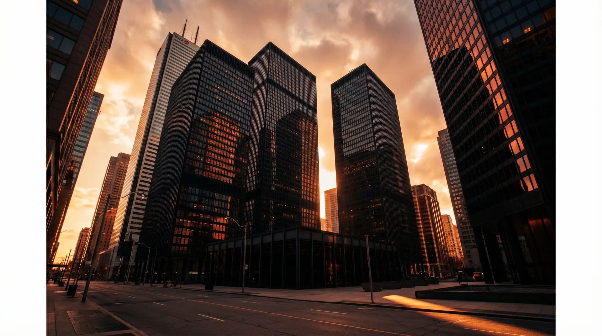Toronto Financial District skyline at golden hour