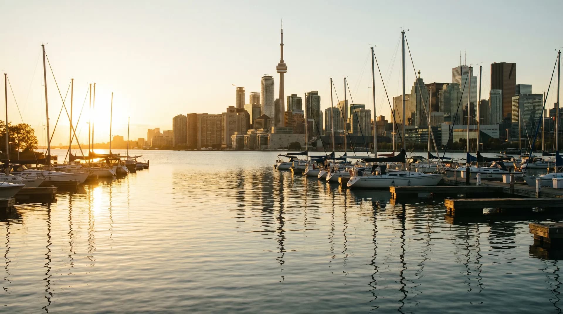 Toronto Harbourfront lakeside view with CN Tower