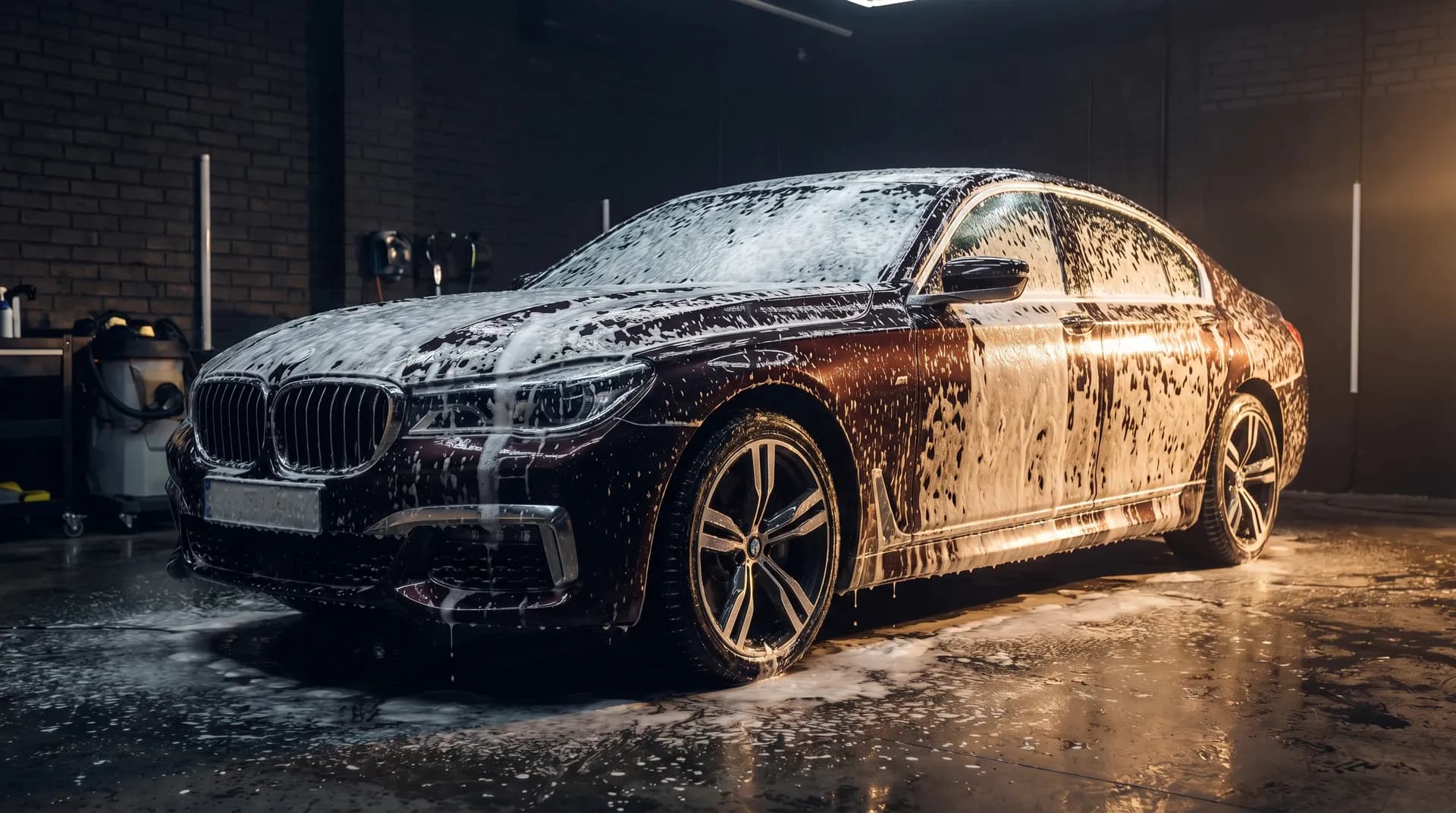 Row of luxury fleet vehicles being detailed at a downtown Toronto studio